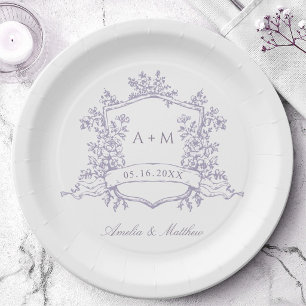 Klassiek Lavendel Bloemenkroon Monogram Trouwen Papieren Bordje