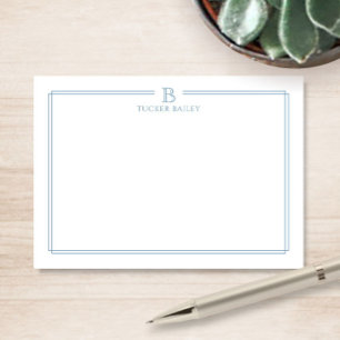 Klassiek lichtblauw gerand briefpapier met monogra notitiekaartje