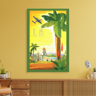 Klassiek Los Angeles, Californië missie met palmbo Canvas Afdruk