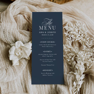 Klassiek Luxe Elegante Navy Blauwe Huwelijk Menu
