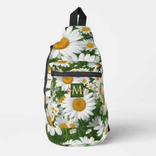 Klassiek madeliefpatroon witte bloemenvelden groen sling bag