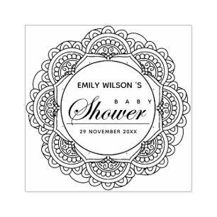 KLASSIEK  MANDALA CUSTOM SCRIPT BABY SHOWER 	RUBBERSTEMPEL