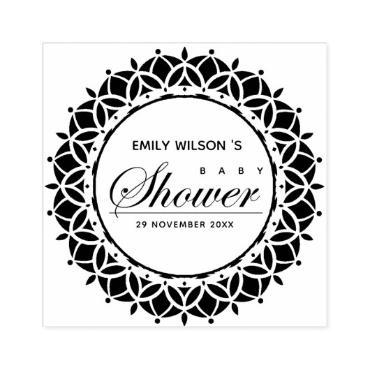 KLASSIEK MANDALA CUSTOM SCRIPT BABY SHOWER RUBBERSTEMPEL (Afrduk)