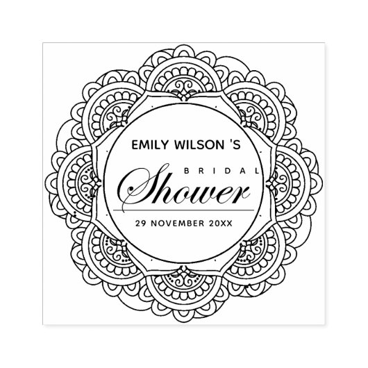 KLASSIEK  MANDALA CUSTOM SCRIPT VRIJGEZELLENFEEST 	RUBBERSTEMPEL (Afrduk)