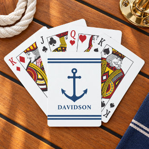 Klassiek marine scheepsanker achternaam monogram pokerkaarten