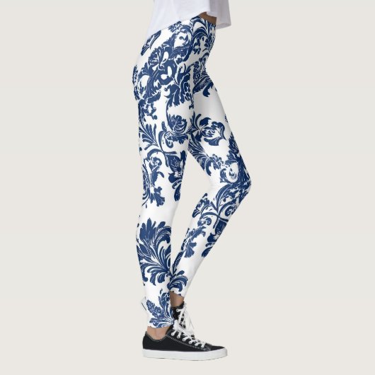 Klassiek marineblauw damast patroon leggings (Rechts)