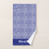 Klassiek marineblauw Grieks sleutel randmonogram Bad Handdoek (Handdoek)