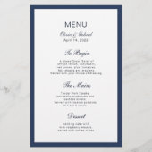 Klassiek marineblauw Lijst. Menu Elegant bruiloft (Voorkant)