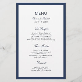 Klassiek marineblauw Lijst. Menu Elegant bruiloft
