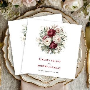 Klassiek Maroon Bloemig Eucalyptus Goud Bruiloft Servet