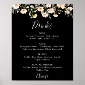 Klassiek menu met wilde bloemen en zwarte trouwdra poster (Voorkant)
