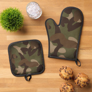 Klassiek militair camouflagepatroon ovenwant & pannenlap set