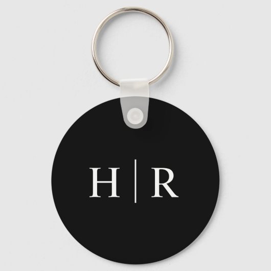 Klassiek minimaal zwart-wit monogram sleutelhanger (Voorkant)