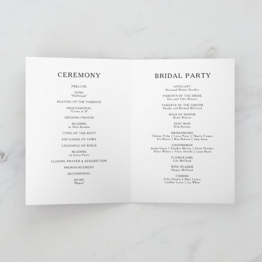 Klassiek minimalistisch gevouwen bruiloft programm programma (Binnen)