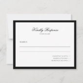 Klassiek minimalistisch script zwart-wit bruiloft RSVP kaartje (Voorkant)