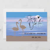Klassiek minimalistisch, zonsondergang, flamingo's save the date (Voorkant)
