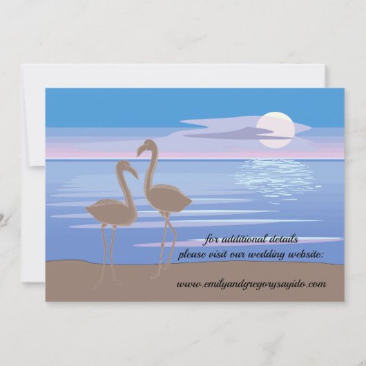 Klassiek minimalistisch, zonsondergang, flamingo's save the date (Achterkant)