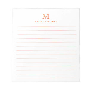 Klassiek Modern Eenvoudig Oranje Monogram Gelijnd Notitieblok