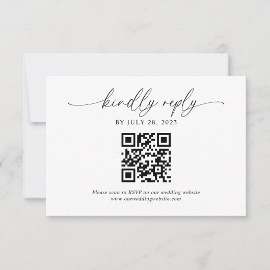 Klassiek Modern Elegant Script QR Code Bruiloft RSVP Kaartje (Voorkant)
