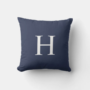 Klassiek modern navyblauw monogram buitenkussen