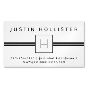 Klassiek Modern Professionele Monogram Wit & Zwart Magnetisch Visitekaartje