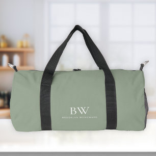 Klassiek Modern Stijlvol Sage Groen Wit Monogram Plunjezak