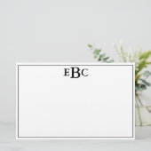 Klassiek modern zwart-wit monogram Briefpapier (Staand voorkant)