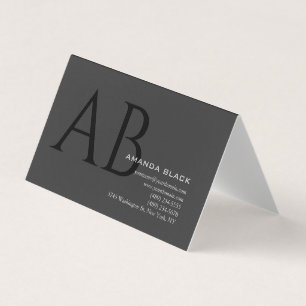 Klassiek Monogram Aangepast Grijs Zwart Eenvoudig Visitekaartjes