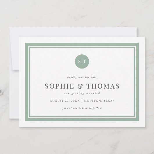 Klassiek monogram bewerkbare kleur opslaan Datum Kaart (Voorkant)