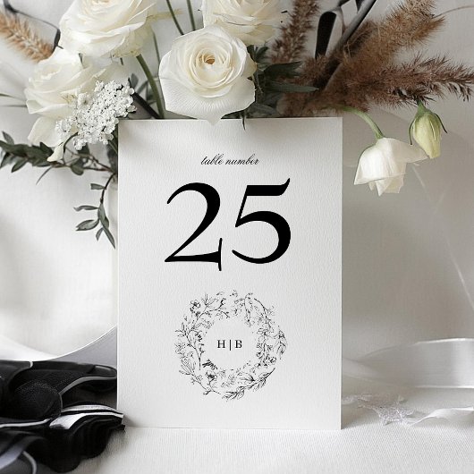 Klassiek Monogram Bloemen Krans Bruiloft Kaart