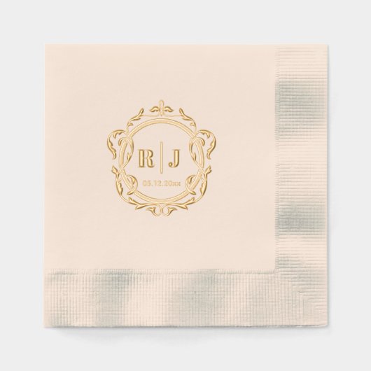 Klassiek  Monogram Bruiloftsgoud Folie Servetten (Voorkant)