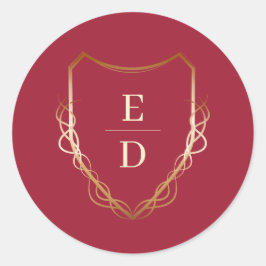 Klassiek Monogram Crimson Red Golden Ronde Sticker