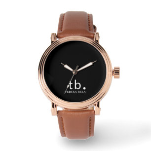 Klassiek Monogram Elegant Minimaal Zwart en Wit Horloge
