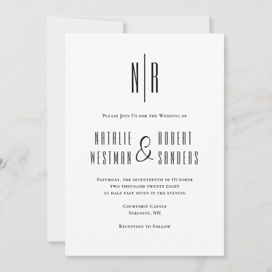 Klassiek Monogram Elegant Zwart Wit Bruiloft Kaart (Voorkant)