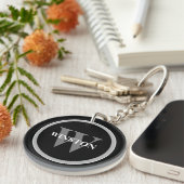 Klassiek Monogram: gepersonaliseerd zwart, wit en  Sleutelhanger (Voorkant Rechts)