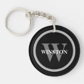 Klassiek Monogram: gepersonaliseerd zwart, wit en  Sleutelhanger (Voorkant)