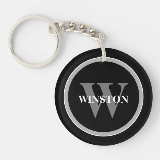 Klassiek Monogram: gepersonaliseerd zwart, wit en Sleutelhanger (Voorkant)