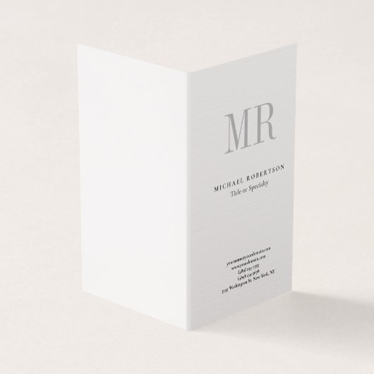 Klassiek Monogram Grijs Wit Minimalistisch Linnen Visitekaartjes (Buitenkant)