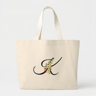 Klassiek monogram K rood witte bloem moeder cadeau Grote Tote Bag