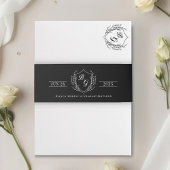 Klassiek monogram kam krans zwart uitnodigingen wikkel