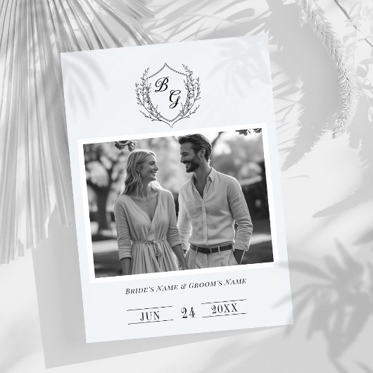 Klassiek monogram  kam zwart-wit save the date