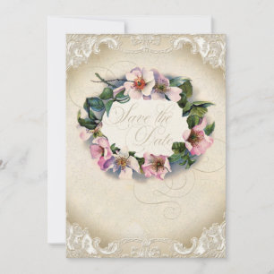 Klassiek Monogram Kanten Wilde Roze Roos Wervelend Save The Date
