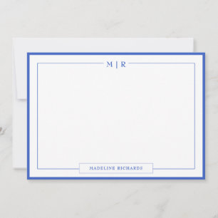 Klassiek Monogram Koninklijk Blauw Rand Stationery Notitiekaartje