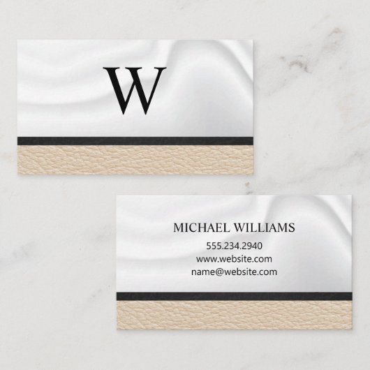 Klassiek monogram | lederen zijden draperie visitekaartje (Voorkant / Achterkant)