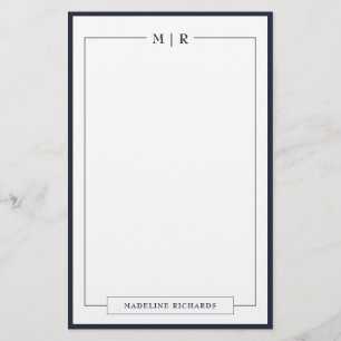 Klassiek Monogram Navy Blauwe Rand Briefpapier
