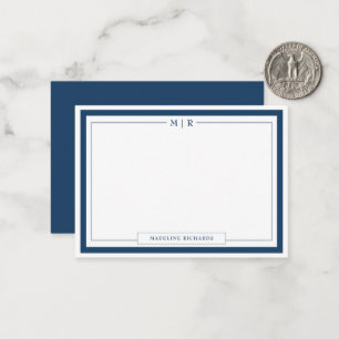 Klassiek Monogram Navy Blauwe Rand Briefpapier Notitiekaartje