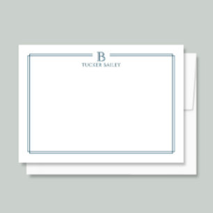 Klassiek Monogram Navy Blauwe Rand Briefpapier Notitiekaartje