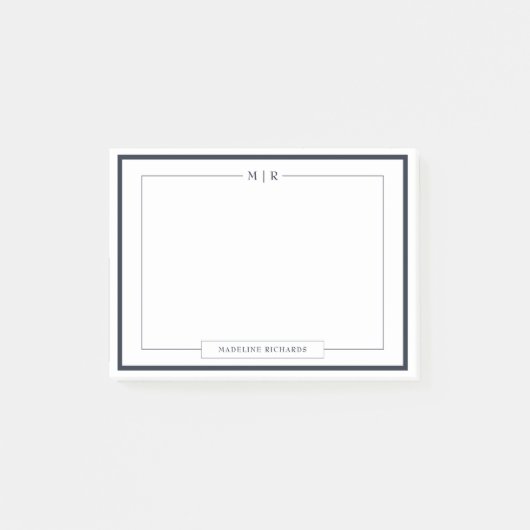 Klassiek Monogram Navy Blauwe Rand Briefpapier Post-it® Notes (Voorkant)