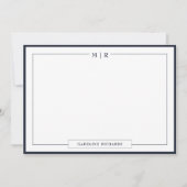 Klassiek Monogram Navy Blue Border Stationery Notitiekaartje (Voorkant)