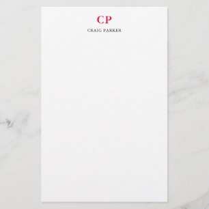 Klassiek Monogram Professioneel Eenvoudig Rood Wit Briefpapier